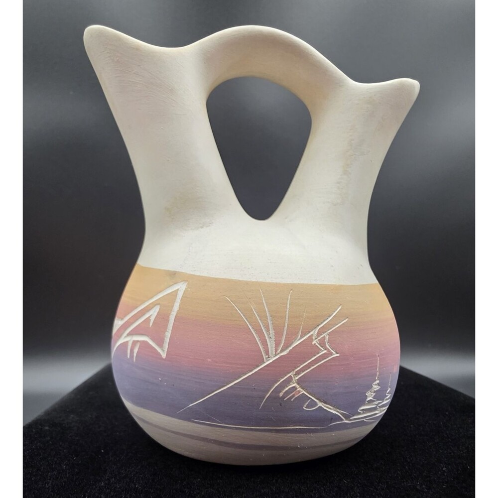 Wedding Vase Jug Southwest Native American Ceramic Pottery Signed by Sue